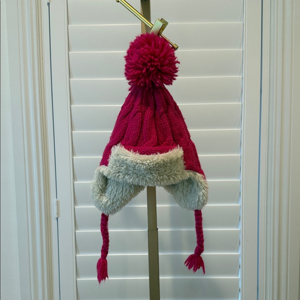 Abercrombie Kids Pink and Gray Pom-Pom Hat